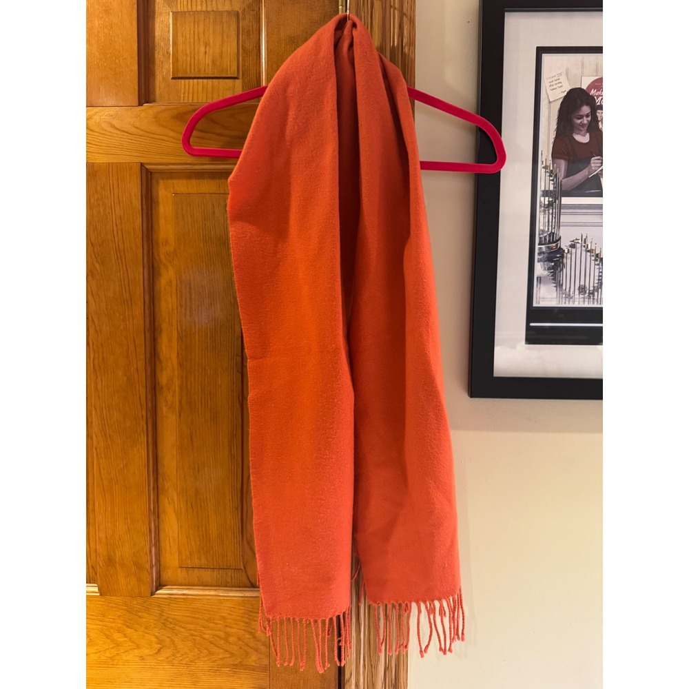 100% Cashmere Scarf Made in Scotland Orange Fringe Winter Wrap Unisex Soft